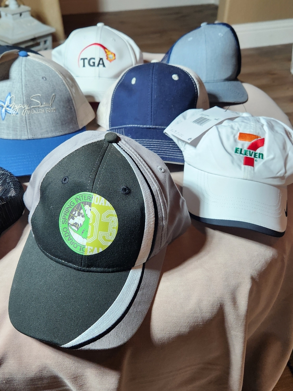 Assorted Men's Lot 10 Some Mesh Back Baseball Caps - Blue/Gray/Green/Navy White - Picture 2 of 9